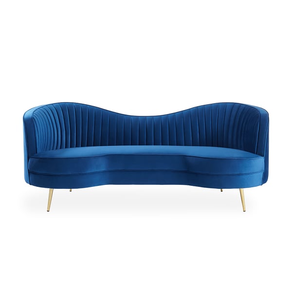 Luxury 72" Vertical Channel Tufted Curved Performance Velvet Sofa in Blue