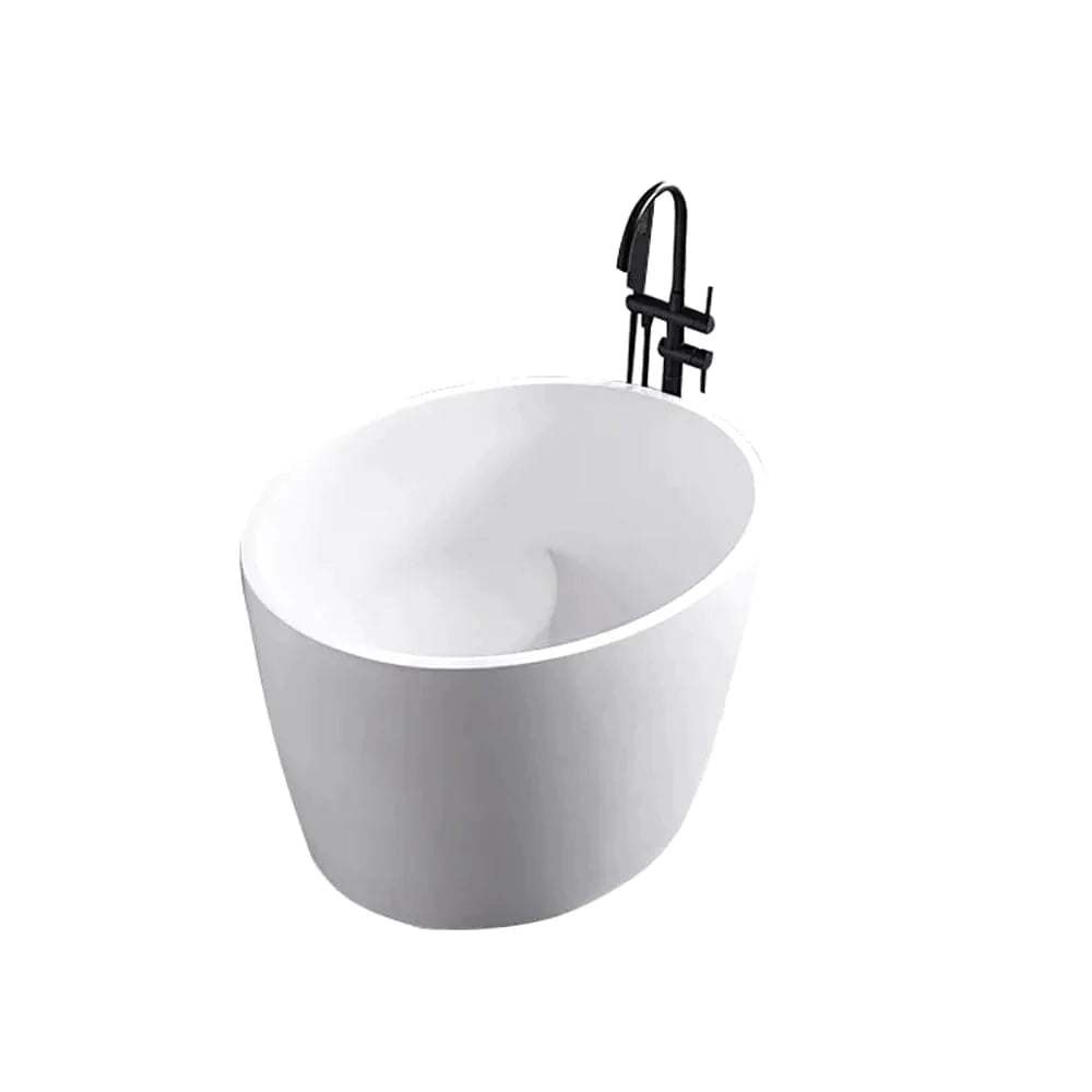 39.37" Modern Deep Oval Freestanding Matte White Stone Resin Soaking Bathtub