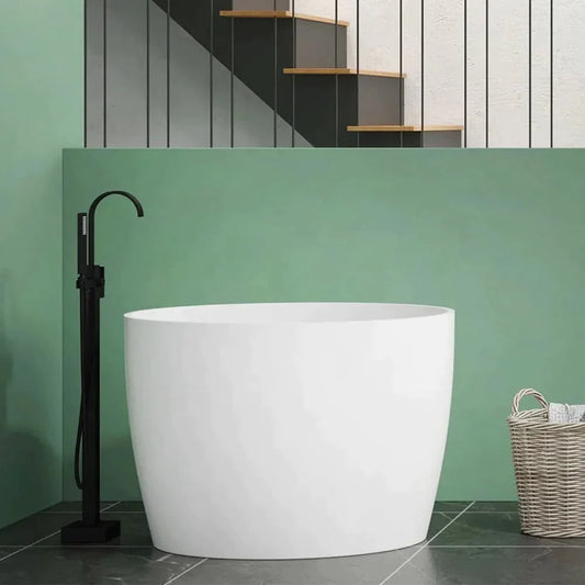 39.37" Modern Deep Oval Freestanding Matte White Stone Resin Soaking Bathtub