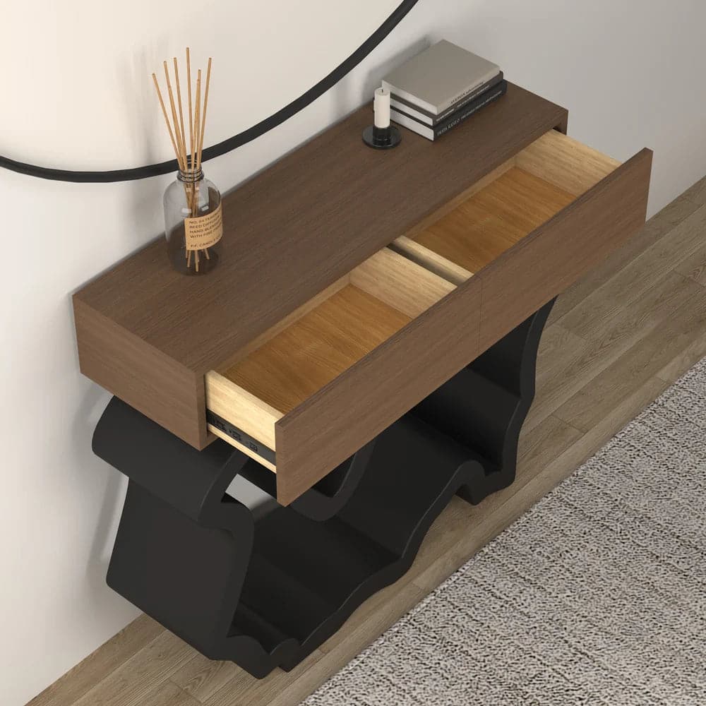 39.4" Modern Walnut & Black Console Table with Drawers