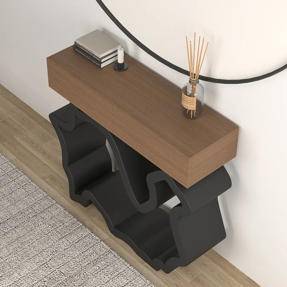 39.4" Modern Walnut & Black Console Table with Drawers