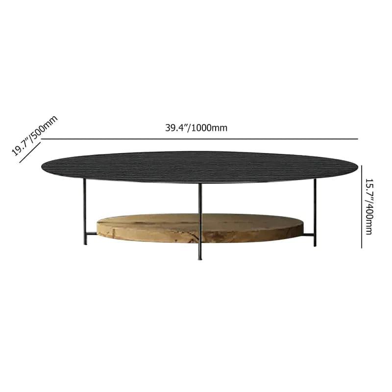 39" Modern Black & Natural Coffee Table with Storage Shelf Light Wood and Metal