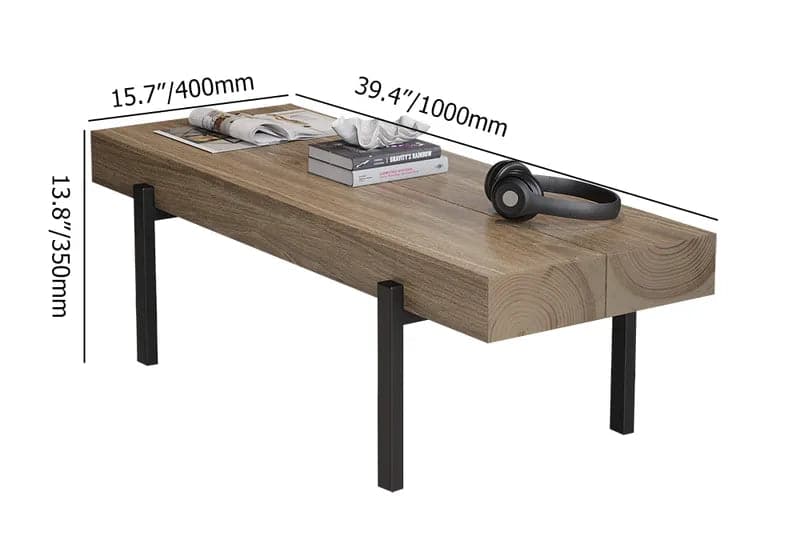 39" Modern Small Coffee Table Narrow Rectangular Cocktail Table Pine Wood Top