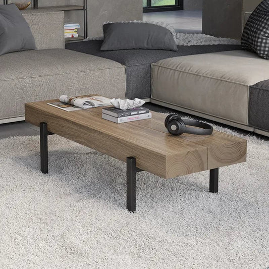 39" Modern Small Coffee Table Narrow Rectangular Cocktail Table Pine Wood Top