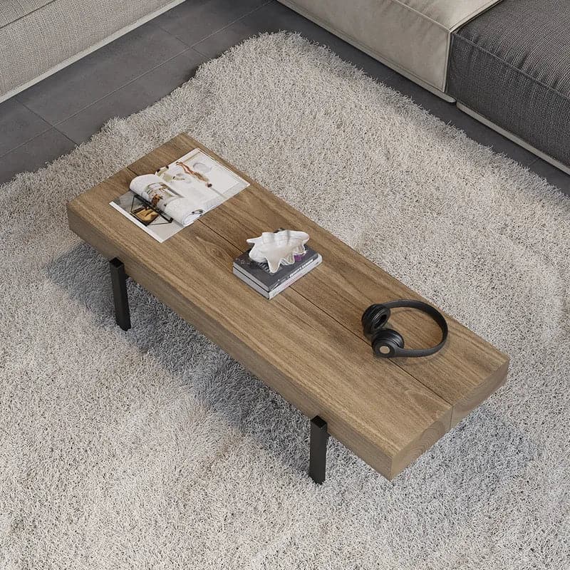 39" Modern Small Coffee Table Narrow Rectangular Cocktail Table Pine Wood Top