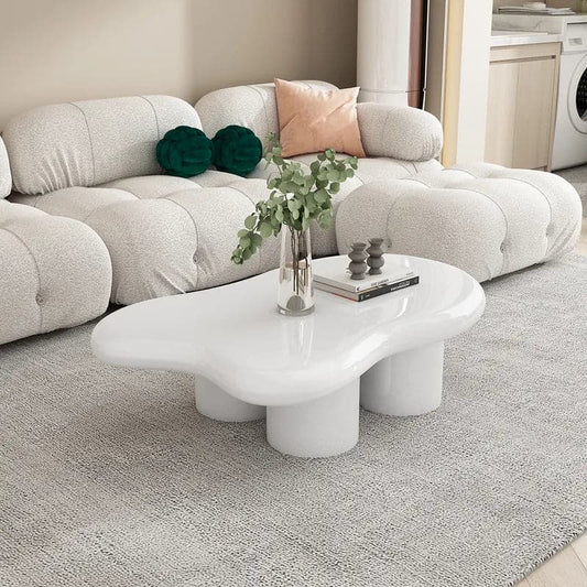 39" Modern Wood Abstract Coffee Table in White with 4 legs