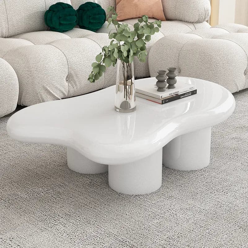 39" Modern Wood Abstract Coffee Table in White with 4 legs