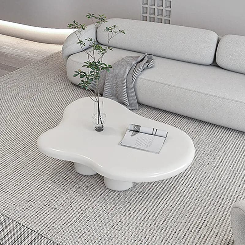 39" Modern Wood Abstract Coffee Table in White with 4 legs