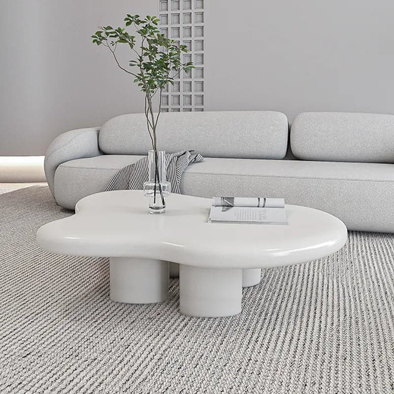 39" Modern Wood Abstract Coffee Table in White with 4 legs