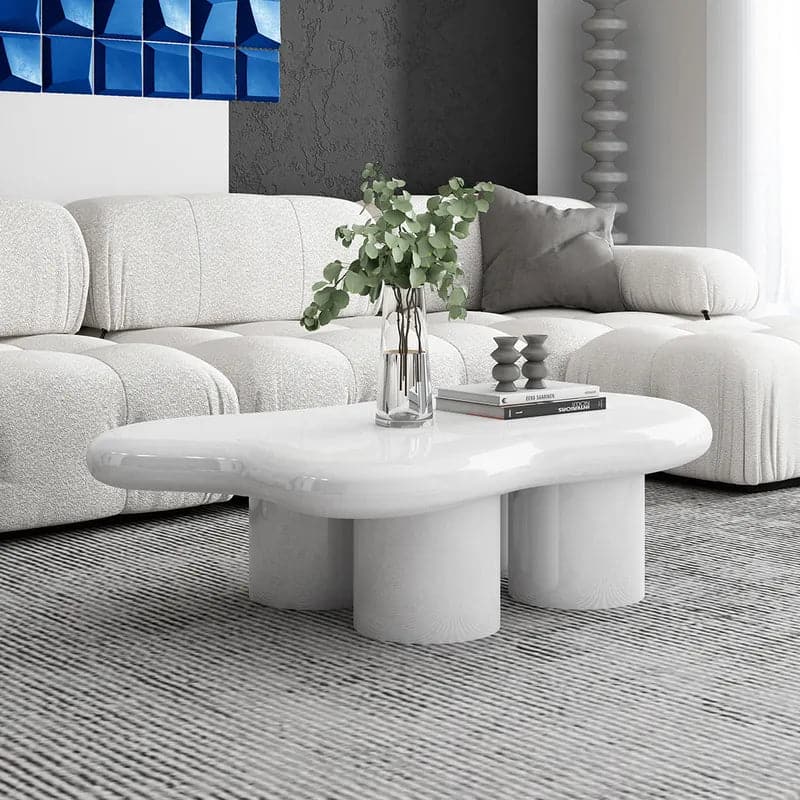 39" Modern Wood Abstract Coffee Table in White with 4 legs