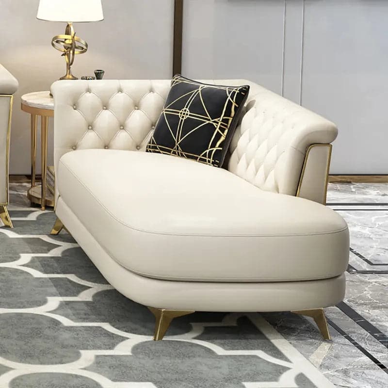 3 Piece Modern Living Room Set Chesterfield Sofa with Chaise in Off-White