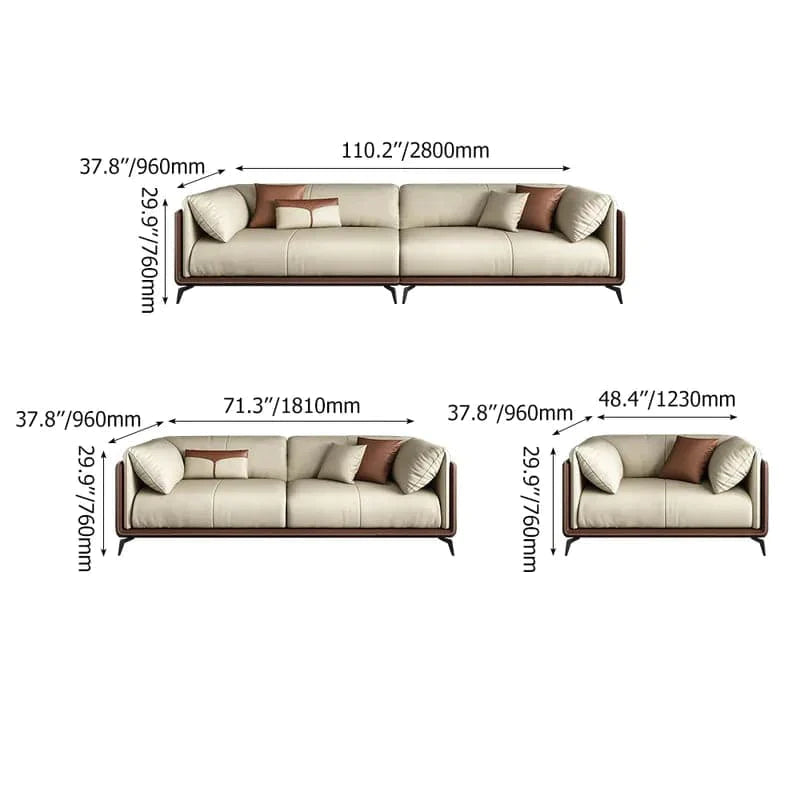 3 Pieces Living Room Set Microfiber Leather Upholstered Sofa in Brown & Beige