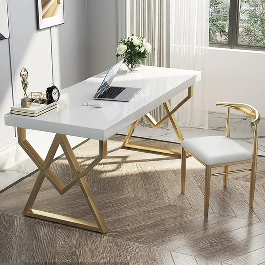 40" Modern White Rectangular Writing Desk with Gold Base