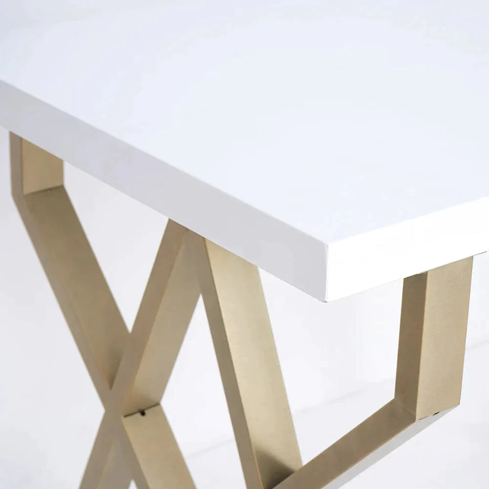 40" Modern White Rectangular Writing Desk with Gold Base