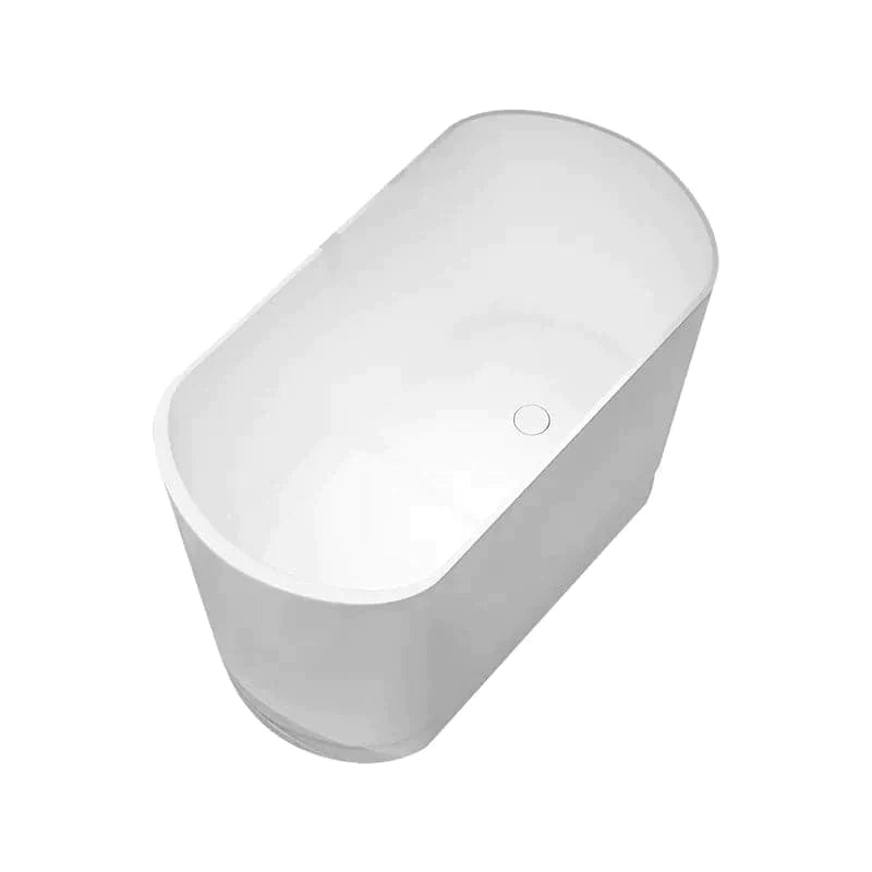 40" Modern Deep Oval Freestanding Matte White Stone Resin Japanese Soaking Bathtub