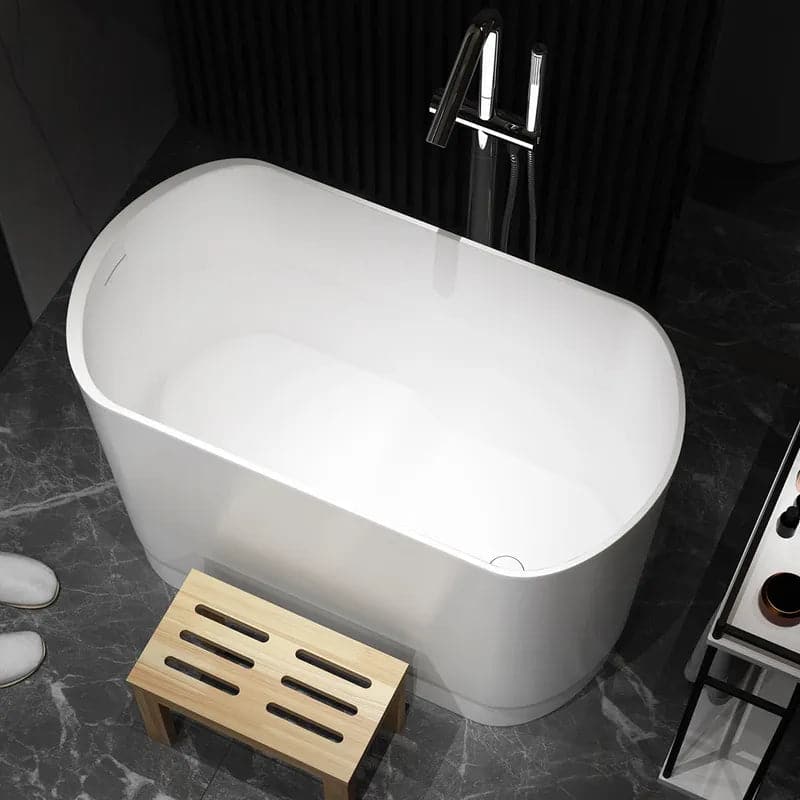 40" Modern Deep Oval Freestanding Matte White Stone Resin Japanese Soaking Bathtub