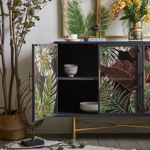 41" Modern Sideboard Buffet Colored Drawing Surface Tempered Glass Doors