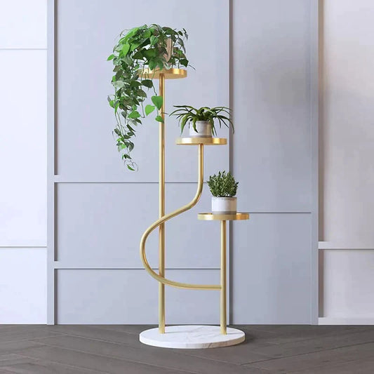 42.5 Tall Metal Plant Stand 3 Tier Modern Corner Ladder Planter in Gold