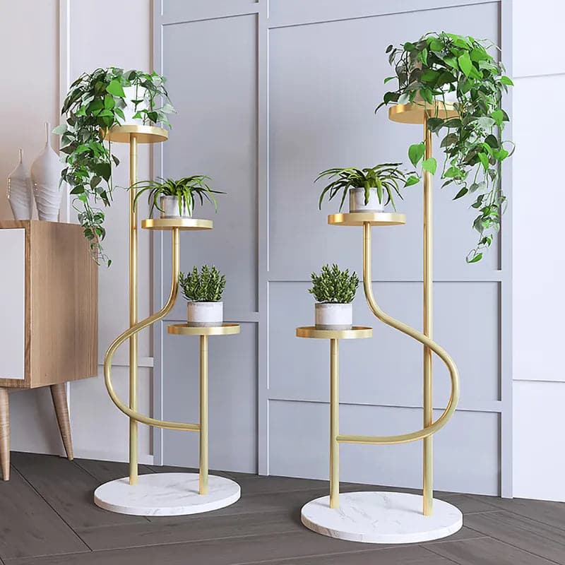 modern metal plant stand 3-shelf gold corner planter stand indoor 42.5 Tall Metal Plant Stand 3 Tier Modern Corner Ladder Planter in Gol