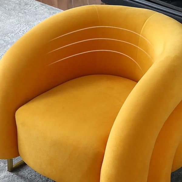 Creative & Modern Yellow Solid Wood & Velvet Accent Chair with Metal Base