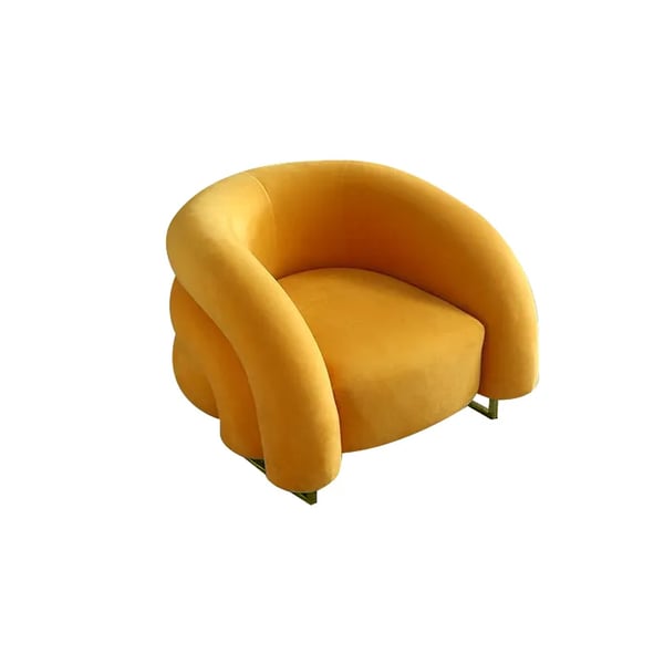 Creative & Modern Yellow Solid Wood & Velvet Accent Chair with Metal Base