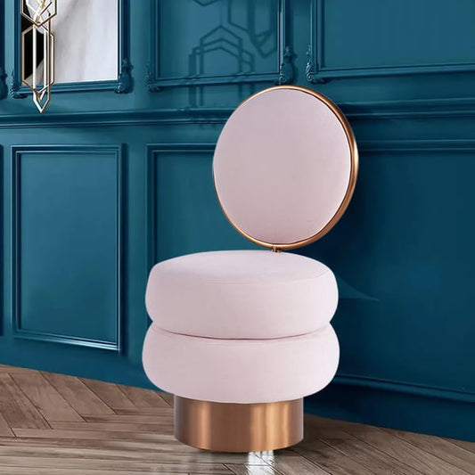 Pink Velvet Vanity Stool With Back Round Tufted Accent Chair Rose Gold