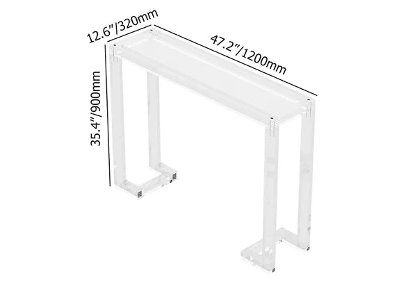 47.2" Crystal Clear Acrylic Rectangle Console Table with Glass Top