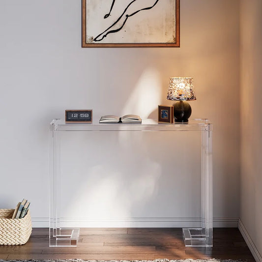 47.2" Crystal Clear Acrylic Rectangle Console Table with Glass Top