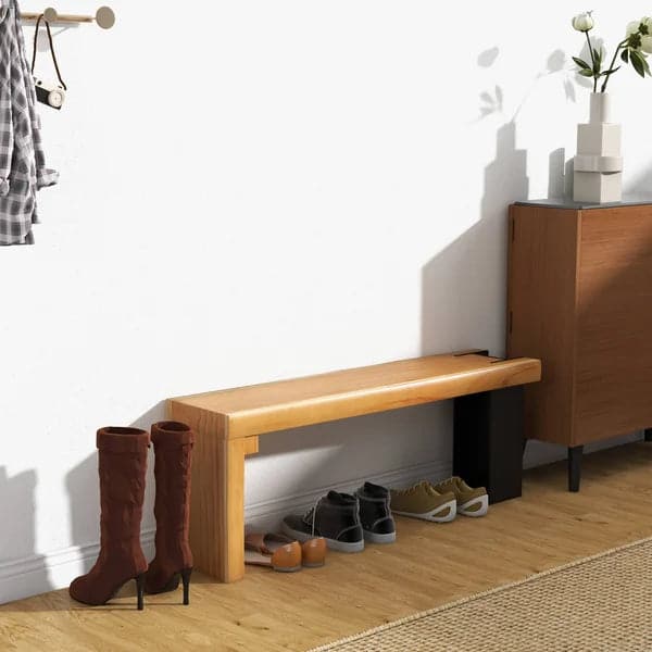 47.2" Modern Natural Wood Bench Entryway Bench Metal Legs Bench