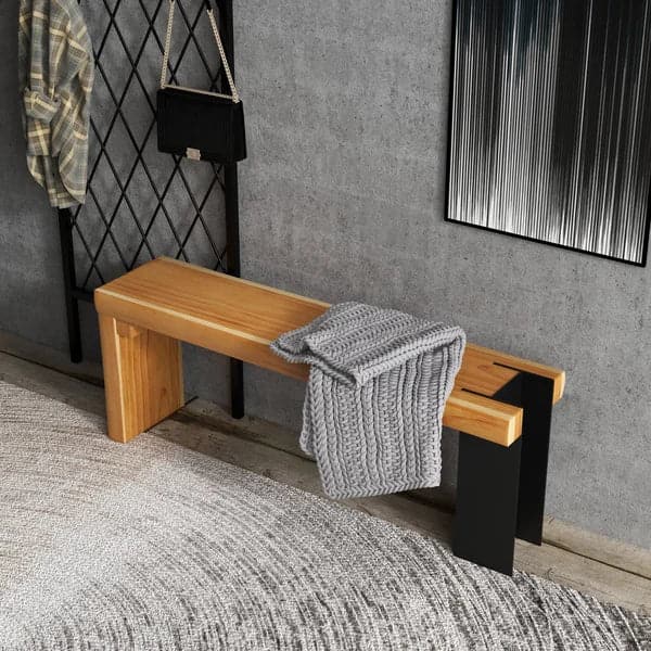 47.2" Modern Natural Wood Bench Entryway Bench Metal Legs Bench