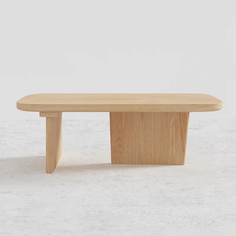 47.2" Pine Wood Coffee Table Rectangle-shaped in Natural with Abstract Base