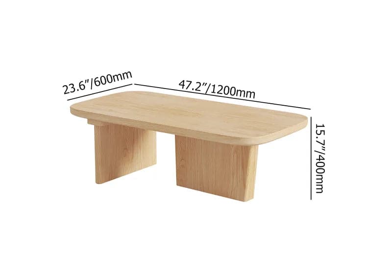 47.2" Pine Wood Coffee Table Rectangle-shaped in Natural with Abstract Base