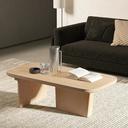 47.2" Pine Wood Coffee Table Rectangle-shaped in Natural with Abstract Base