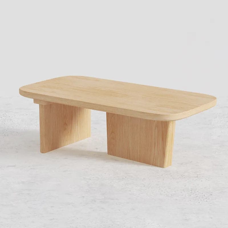 47.2" Pine Wood Coffee Table Rectangle-shaped in Natural with Abstract Base