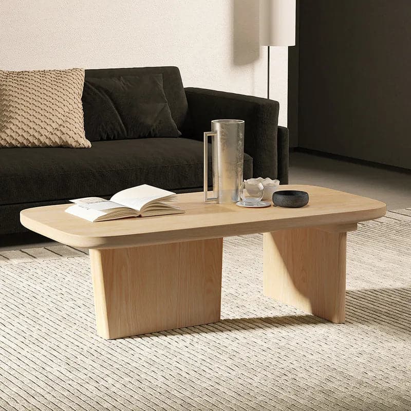 47.2" Pine Wood Coffee Table Rectangle-shaped in Natural with Abstract Base