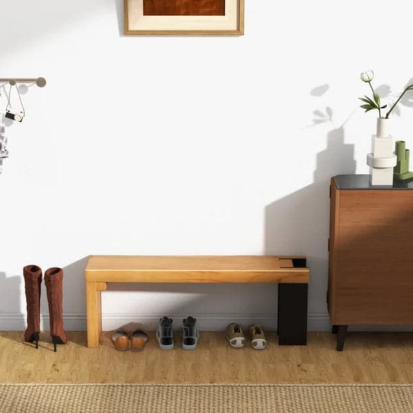 47.2" Modern Natural Wood Bench Entryway Bench Metal Legs Bench