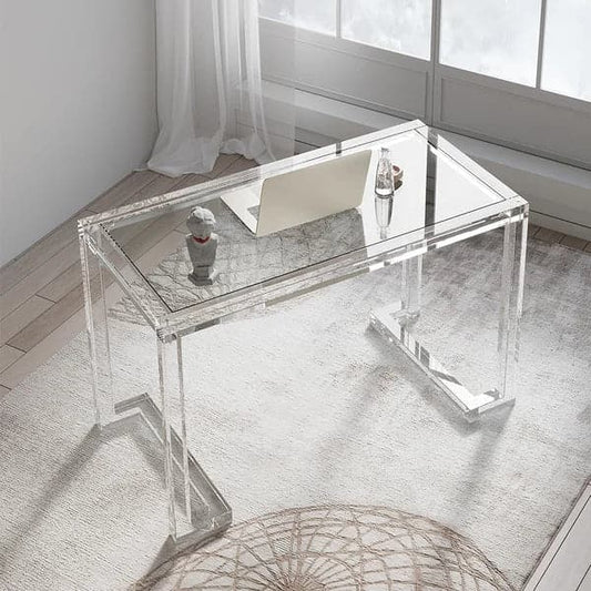 47.2" Modern Rectangular Clear Tempered Glass Office Writing Desk