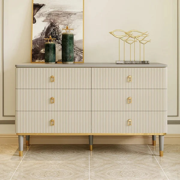 47" Modern Dresser 6 Drawers Buffet Cabinet with Storage in Beige & Gray