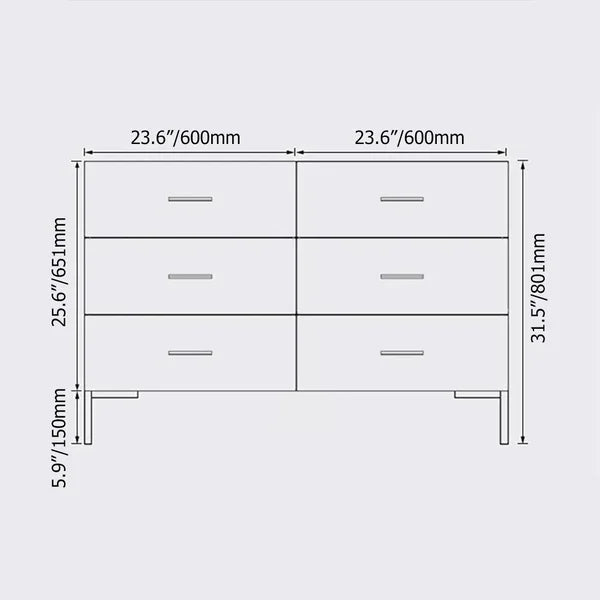 47" Modern White Bedroom Dresser 6-Drawer Accent Cabinet in Gold