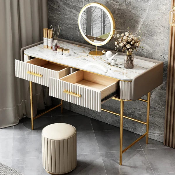 48" Modern Off White Makeup Vanity Stone Top 2-Drawer Dressing Table