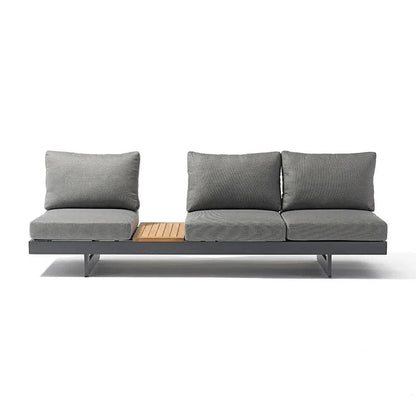 4 Pieces Modern L Shape Teak Outdoor Sectional Sofa Set with Wood Coffee Table in Gray