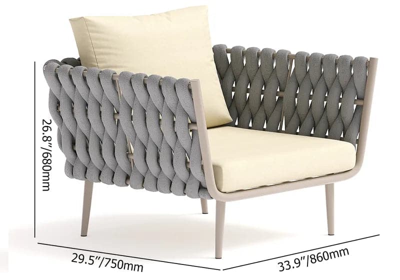 4 Pieces Outdoor Sectional Sofa Set with Webbing Seats and Cushions in Beige & Gray