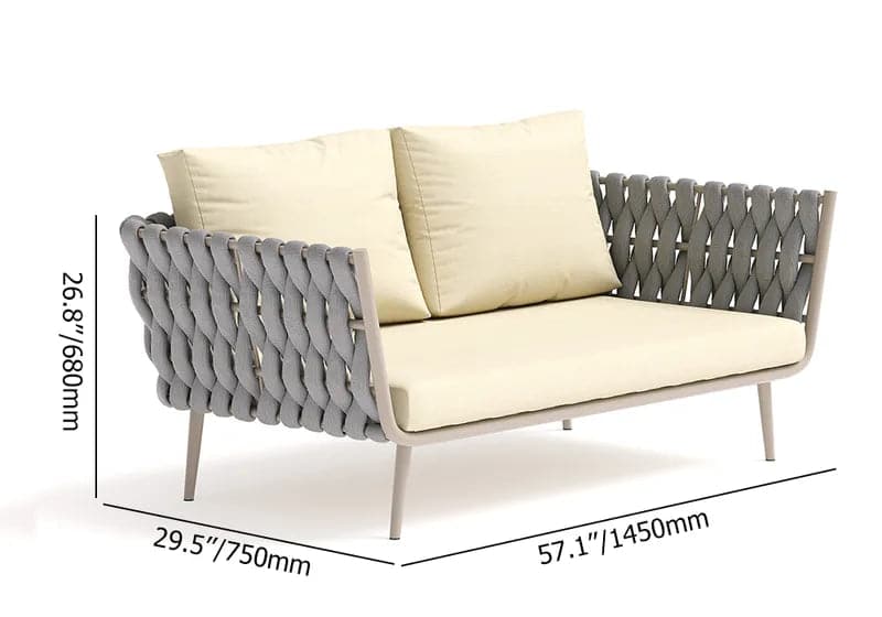 4 Pieces Outdoor Sectional Sofa Set with Webbing Seats and Cushions in Beige & Gray