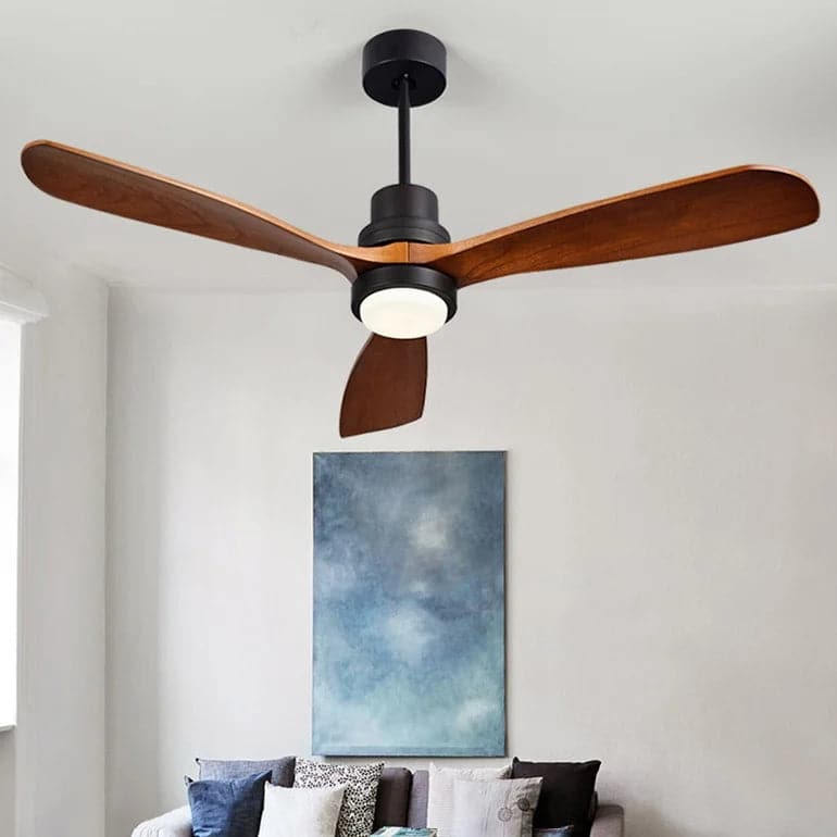 52" LED Ceiling Fan Light with 3 Blades & Glass Shade & Remote Control in Black & Walnut