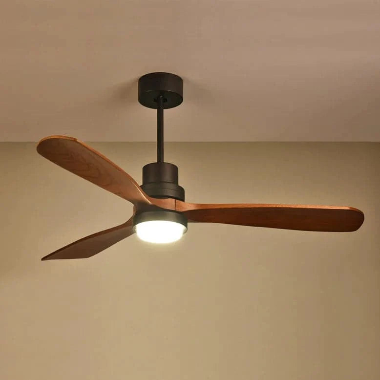 52" LED Ceiling Fan Light with 3 Blades & Glass Shade & Remote Control in Black & Walnut