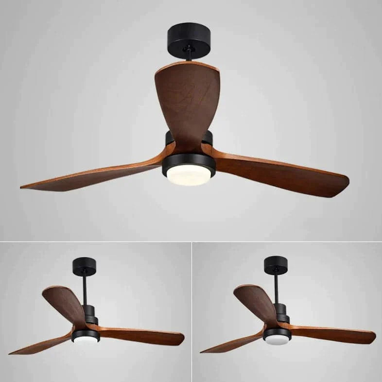 52" LED Ceiling Fan Light with 3 Blades & Glass Shade & Remote Control in Black & Walnut