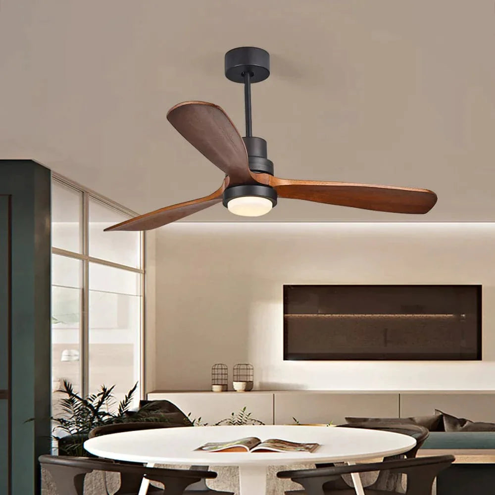 52" LED Ceiling Fan Light with 3 Blades & Glass Shade & Remote Control in Black & Walnut