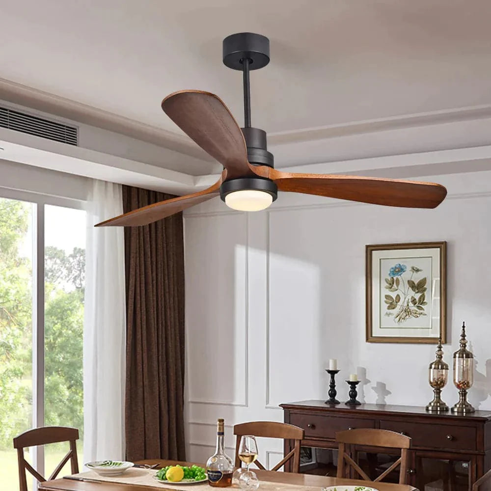 52" LED Ceiling Fan Light with 3 Blades & Glass Shade & Remote Control in Black & Walnut