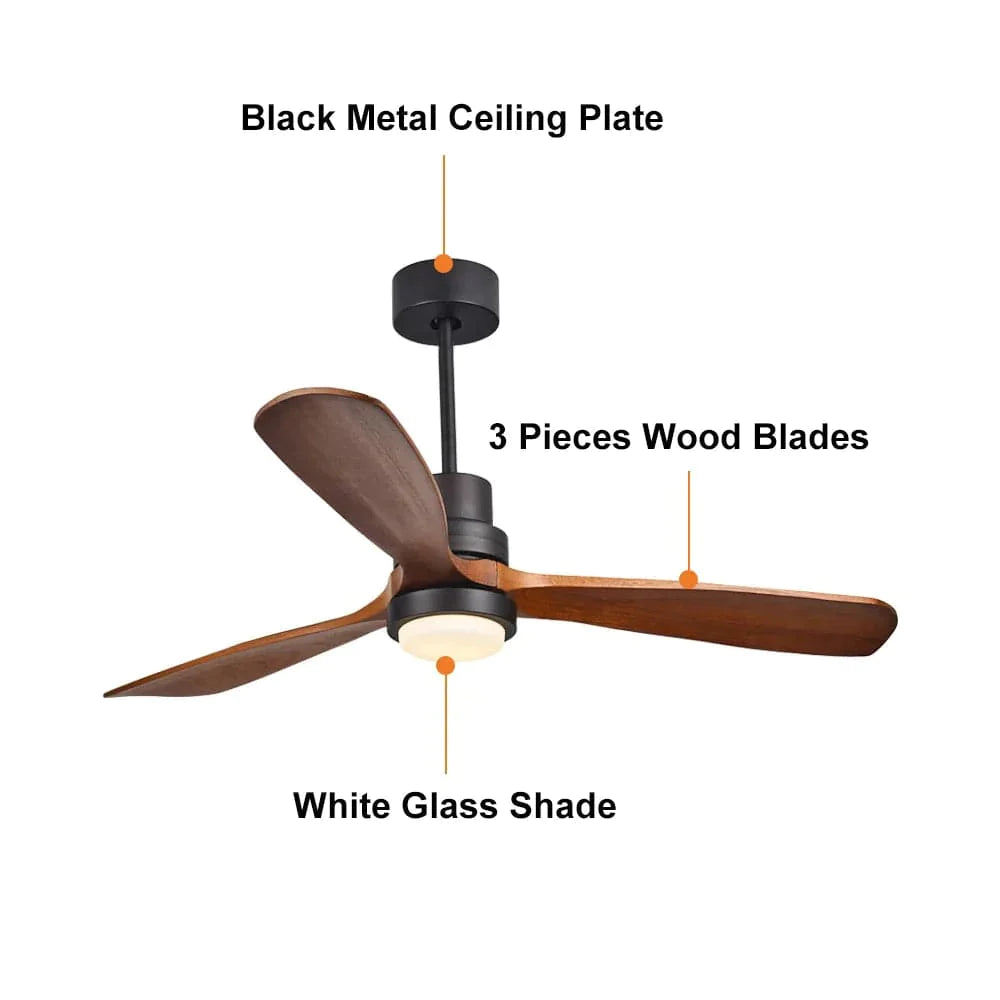 52" LED Ceiling Fan Light with 3 Blades & Glass Shade & Remote Control in Black & Walnut