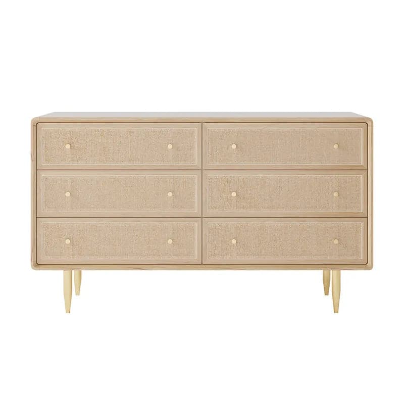 53" Nordic Natural Bedroom Dresser with 6 Drawers Rattan Woven in Gold